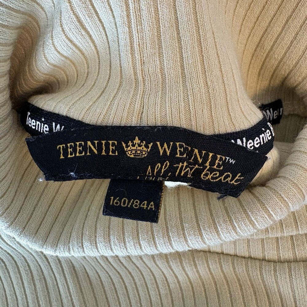 Vintage Teenie Weenie Ribbed Turtleneck Top Bear Embroidered Size 160/84A Beige - Picture 6 of 6